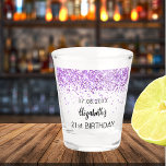 Birthday purple glitter sparkles name shot glass<br><div class="desc">For a 21st (or any age) birthday. Transparent background.  Decorated with purple faux glitter,  sparkles.  Personalize and add a date,  name and age.</div>