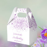 Birthday purple glitter white monogram thank you favor box<br><div class="desc">Elegant, classic, glamourous and girly for a 21st (or any age) birthday party favours. A chic white background. On the front and the back: Personalize and add a name, age 21 and a date. The name is written with a modern hand lettered style script. Decorated with purple faux glitter dust....</div>