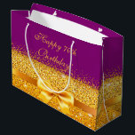 Birthday purple gold bow large gift bag<br><div class="desc">Elegant,  classic,  glamorous and feminine style party gift bag.  A gold colored ribbon and bow. Violet,  purple colored background. With the text: Happy 70th Birthday!</div>