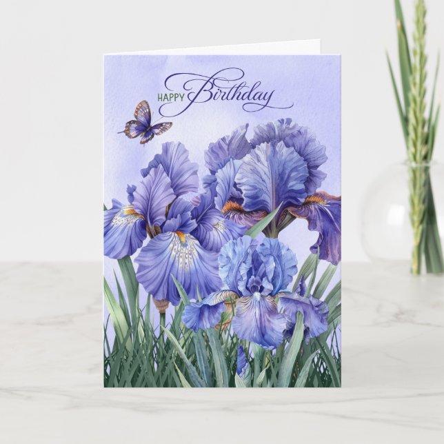 Birthday Purple Iris with Butterflies Card (Front)