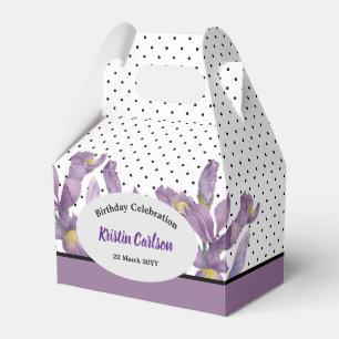 Birthday Purple Irises with Black White Polka dots Favor Box