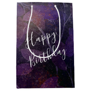 Birthday Purple Leaf On Black Medium Gift Bag