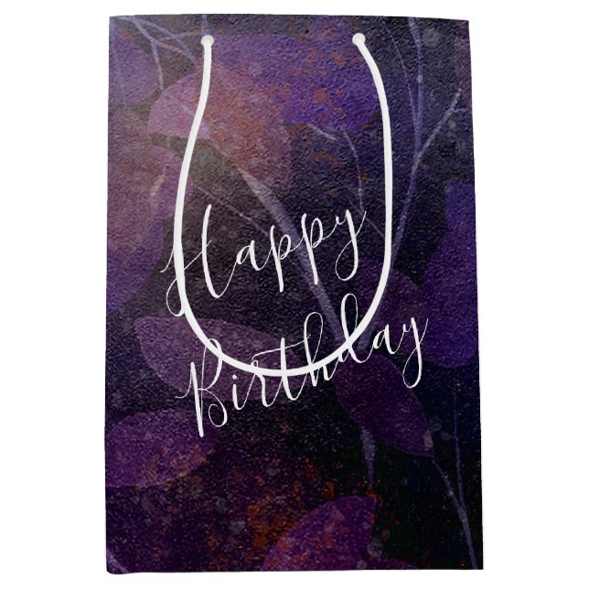Birthday Purple Leaf On Black  Medium Gift Bag (Front)