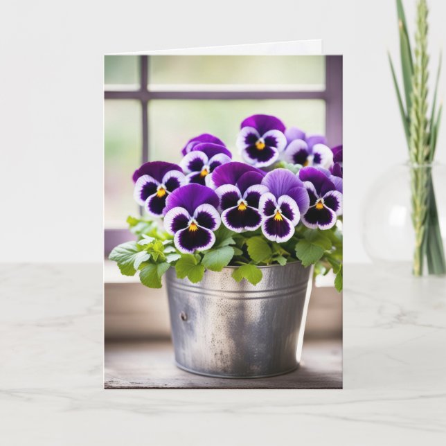 Birthday Purple Pansy Bouquet Card (Front)