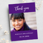 Birthday purple photo simple elegant thank you card<br><div class="desc">A birthday Thank You photo card.  A purple background.  Personalize and add your photo and thank you note.</div>