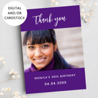 Birthday purple photo thank you card