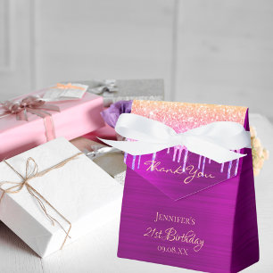 Birthday purple pink glitter drips thank you favor box