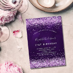 Birthday purple pink glitter glamourous invitation<br><div class="desc">A modern,  stylish and glamourous invitation for a 21st (or any age) birthday party.  A deep purple coloured background with pink faux glitter dust. The purple colour is uneven. The name is written with a modern hand lettered style script.  Personalize and add your party details.</div>
