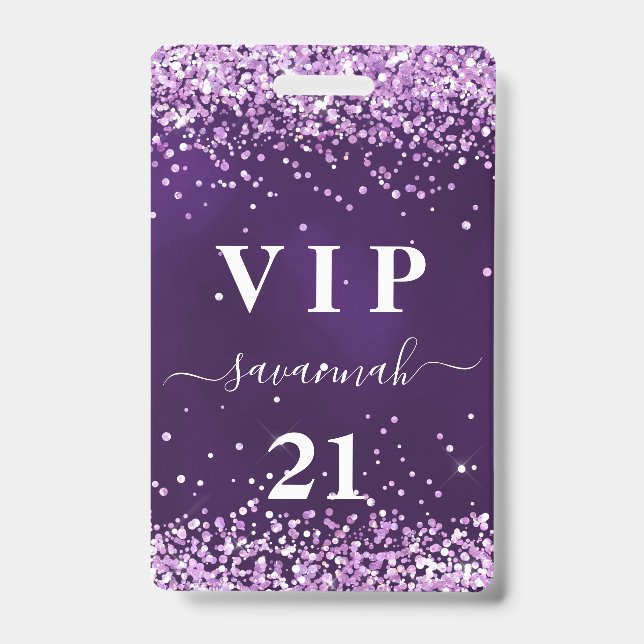 Birthday purple pink vip invitation badge (Front)