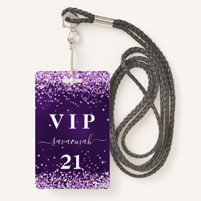 Birthday purple pink vip invitation badge (Front with Lanyard)