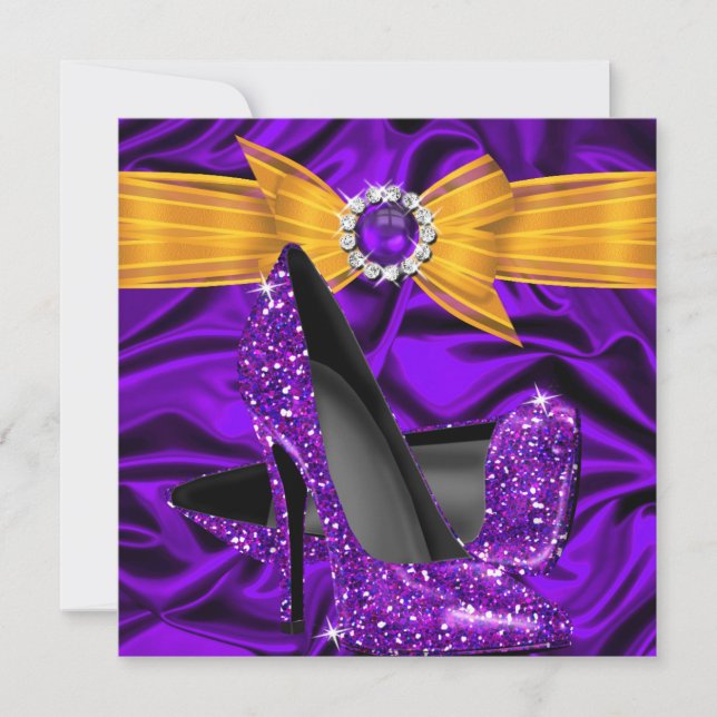 Birthday Purple Silk Yellow Orange High Heel Party Invitation (Front)