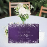 Birthday purple silver glitter dust monogram guest book<br><div class="desc">Purple background with faux silver glitter dust. The purple colour is uneven. Personalize and add your name and a text on the front. Add your text on the spine. The name is written with a modern hand lettered style script with swashes. To keep the swashes only delete the sample name,...</div>