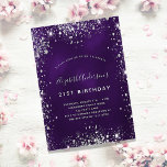Birthday purple silver glitter glamourous invitation<br><div class="desc">A modern,  stylish and glamourous invitation for a 21st (or any age) birthday party.  A deep purple coloured background with faux silver glitter dust.  The purple colour is uneven. The name is written with a modern hand lettered style script.  Personalize and add your party details.</div>