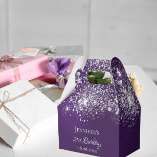 Birthday purple silver glitter name thank you favor box