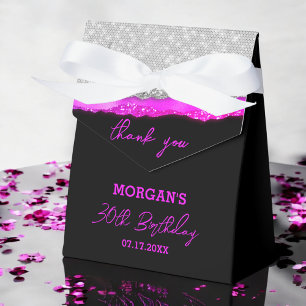 Birthday Purple Silver Glitter Name Thank You Favor Box