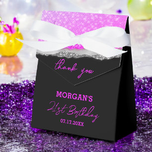 Birthday Purple Silver Glitter Name Thank You Favor Box