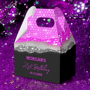 Birthday Purple Silver Glitter Name Thank You Favor Box