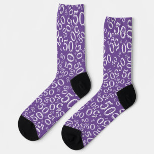 Birthday Purple/White Random Number Pattern 50  Socks