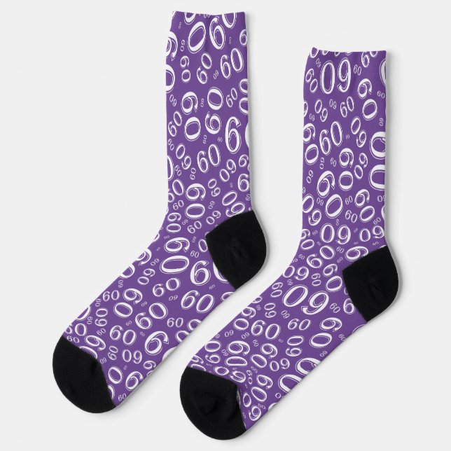 Birthday Purple/White Random Number Pattern 60  Socks (Left)