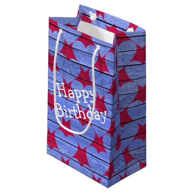 Birthday Purple Wood Heart Pattern Small Gift Bag (Front Angled)