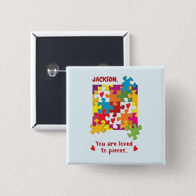 Birthday Puzzle Love to Pieces 2 Inch Square Button (Front & Back)