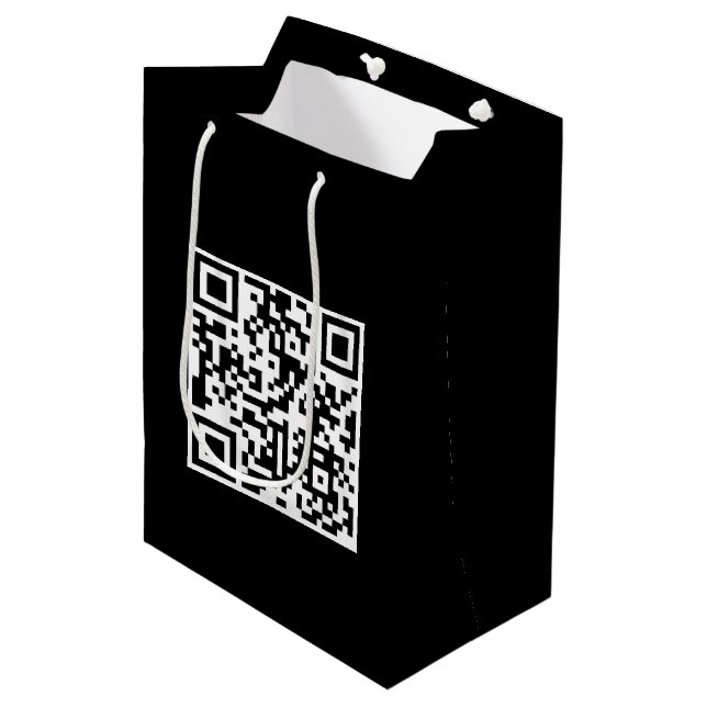 Birthday QR Code On Black Medium Gift Bag (Front Angled)