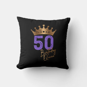 Birthday Queen 50 for 50th birthday vintage crown Throw Pillow