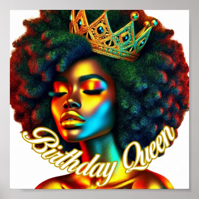 Birthday Queen Afro Art Print (Front)