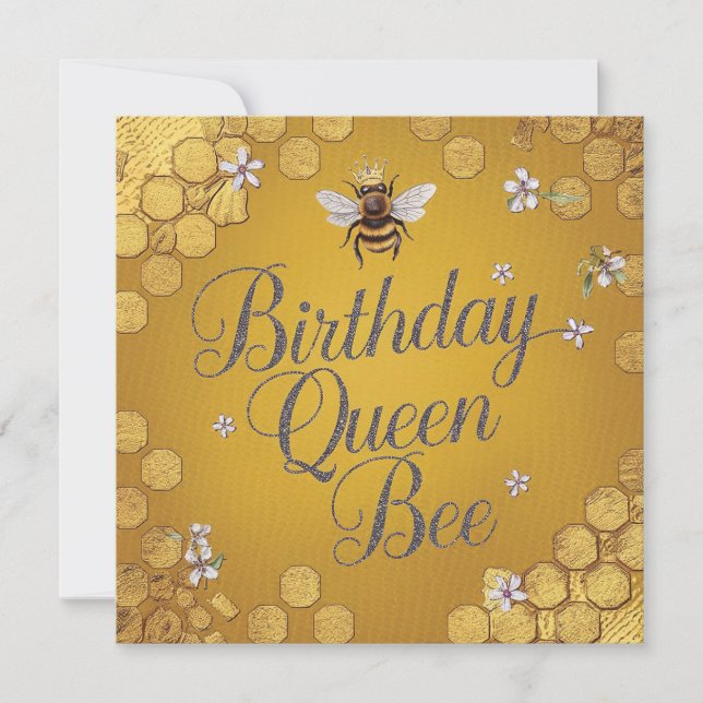 Birthday Queen Bee - Stylish Gold Honeycomb Design Card (Front)