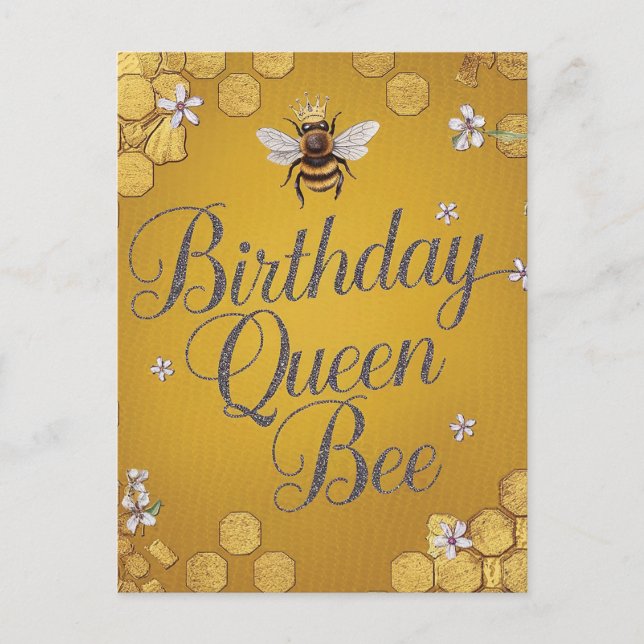Birthday Queen Bee - Stylish Gold Honeycomb Design Postcard (Front)