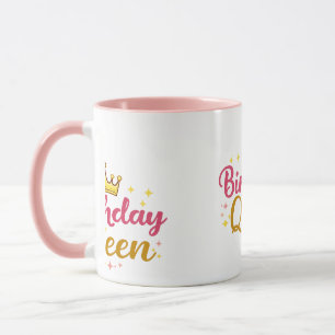 Birthday Queen Crown Design – Cute Pink Gold Birth Mug