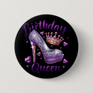 Birthday Queen Crown Hearts High Heel Women Girls 2 Inch Round Button