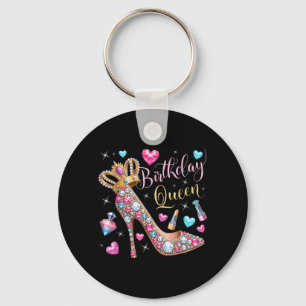 Birthday Queen Crown High Heel Hearts Stars Women Keychain