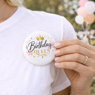 Birthday Queen Elegant Script with Gold Crown 2 Inch Round Button