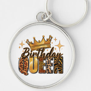 Birthday Queen with Golden Crown Leopard Keychain