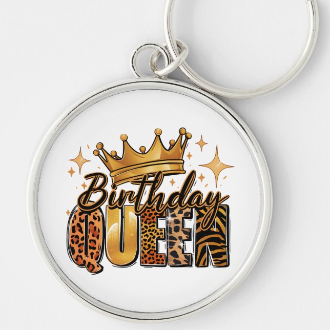 Birthday Queen with Golden Crown Leopard Keychain (Front)