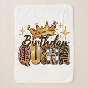 Birthday Queen with Golden Crown Leopard Sherpa Blanket