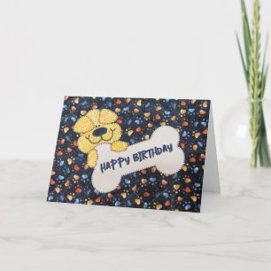 Birthday Quilt Dog Design With Bone Card