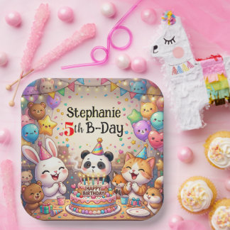 Birthday Rabbit Panda Cat Bear Fox Animals Paper Plate