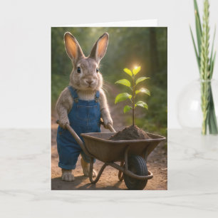 Birthday Rabbit With a Small Tree In a Wheelbarrow Card