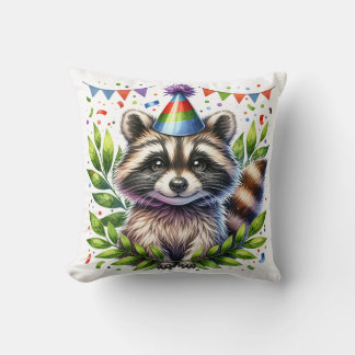 Birthday Raccoon Kids, birthday party, fun design Throw Pillow