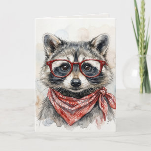 Birthday Raccoon Wearing Red Glasses Card