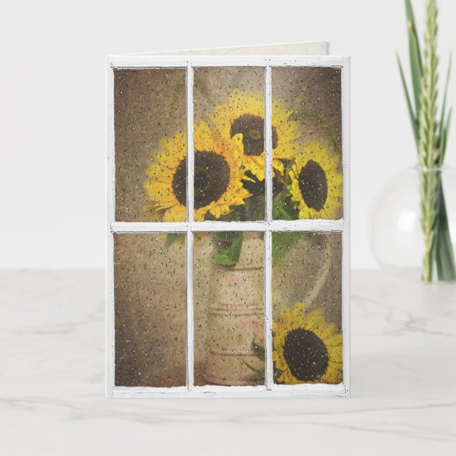 birthday rain on window with sunflowers card (Front)