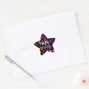 Birthday Rainbow Dots on Black Star Sticker