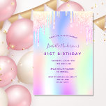 Birthday rainbow glitter pink rose gold party invitation<br><div class="desc">A girly and feminine 21st (or any age) birthday party invitation. On front: A rainbow coloured background in purple, pink, mint green, rose gold. Decorated with faux glitter drips in purple, pink and faux gold. Personalize and add a name and party details. The name is written with a hand lettered...</div>