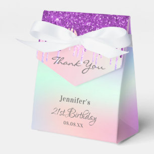Birthday rainbow purple glitter drips thank you favor box