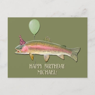 Birthday Rainbow Trout Fishing Postcard