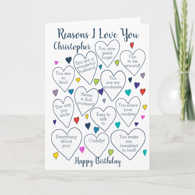 Birthday Reasons I Love You Personalized Card (Front)