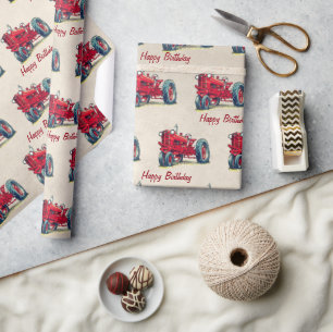 Birthday Red Farm Tractor  Wrapping Paper
