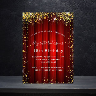 Birthday red gold sparkles movie theatre luxury invitation